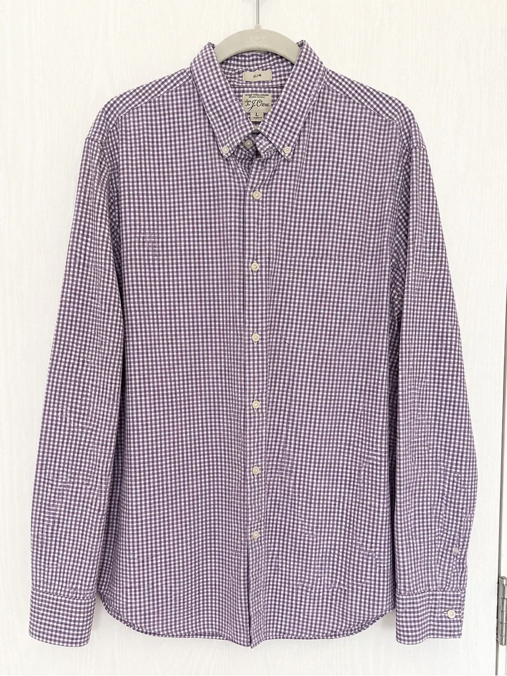 J. Crew Secret Wash Men’s Large Purple Gingham 100% Cotton Button Down Shirt